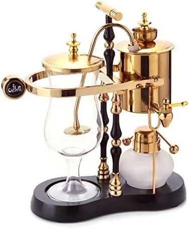 Diguo Belgian/Belgium Family Balance Siphon/Syphon Coffee Maker, Elegant Double Ridged Fulcrum with Tee Handle (Egyptian Black &amp; Gold)