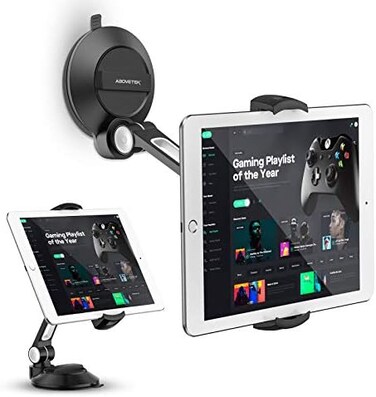 AboveTEK AboveTEK Suction Cup Cell Phone Holder, Large Sticky Pad Tablet Mount on Kitchen Desk Office Window Bathroom Mirror Car Windshield, Swivel Smartphone Tablet Stand 4-11" iPhone 5 6 7 iPad Mini