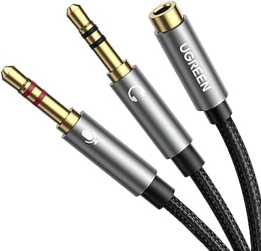 UGREEN 3.5MM Headphone Splitter 3.5mm Female to Dual Headphone and Microphone Male Port Adapter TRRS Y Splitter Compatible for Earphone, Headset, speaker and PC, Laptop and Tablet-0.2M