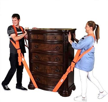 Forearm Forklift 2-Person Shoulder Harness and Moving Straps System, Lift Furniture, Appliances, or Item up to 800 lbs. Safe and Easy Like a Pro, 2 Harnesses and 2 Straps, Orange
