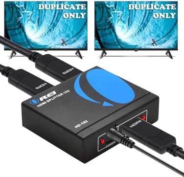 OREI HDMI Splitter 1 in 2 Out 4K - 1x2 HDMI Display Duplicate/Mirror - Powered Splitter Full HD 1080P, 4K @ 30Hz (One Input To Two Outputs) - USB Cable Included - 1 Source to 2 Identical Displays