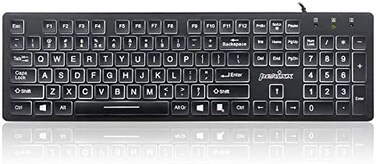 بيريكس كيبورد USB سلكي باضاءة خلفية من بيريبورد-317، طباعة حروف كبيرة مع اضاءة LED بيضاء، تصميم انجليزي امريكي