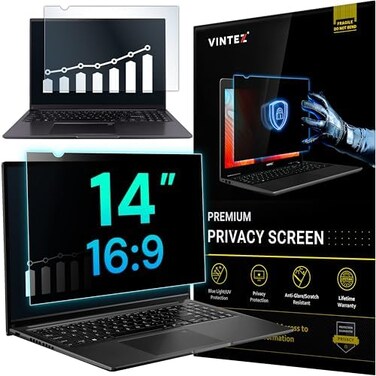VINTEZ 14 Inch - 16:9 Aspect Ratio - Laptop Privacy Screen Filter for Widescreen Laptop - Anti-Glare - Anti-Scratch Protector Film - Data Confidentiality Shield