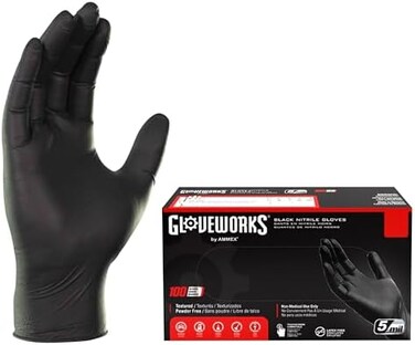 GLOVEWORKS GlovePlus Industrial Black Nitrile Gloves, Box of 100, 5 mil, Size Large, Latex Free, Powder Free, Textured, Disposable, GPNB46100-BX