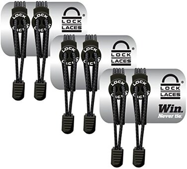 LOCK LACES (Elastic No Tie Shoe Laces) (Pack of 3) (Black-Black-Black)