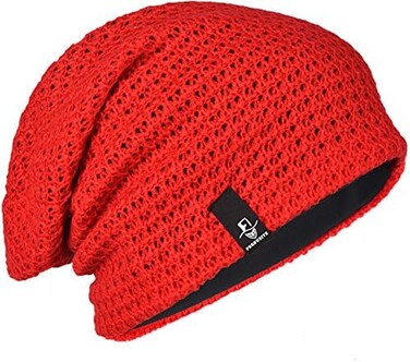 FORBUSITE Mens Slouchy Long Oversized Beanie Knit Cap for Summer Winter B08, Red, L