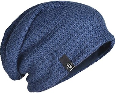 FORBUSITE Mens Slouchy Long Oversized Beanie Knit Cap for Summer Winter B08, Navy Blue, L