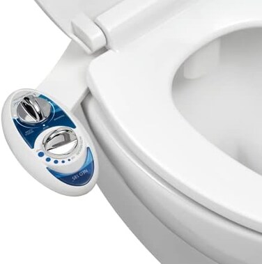 LUXE Bidet Neo 185 (Elite) Non-Electric Toilet Attachment W/Self-Cleaning Dual Nozzle And Easy Water Pressure Adjustment For Sanitary Feminine Wash (Blue White) 13.5 X 7 3 Inches