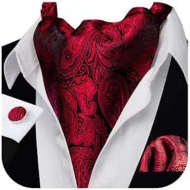 Barry.Wang Mens Silk Cravat Tie Paisley Woven Paisley Fashion Ascot and Pocket Square Cufflinks Set Wedding Formal