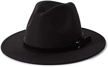 Lisianthus Men &amp; Women Vintage Wide Brim Fedora Hat with Belt Buckle