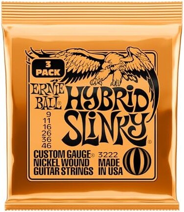 Ernie Ball hybrid slinky nickel wound electric guitar strings 3 pack - 9-46 gauge