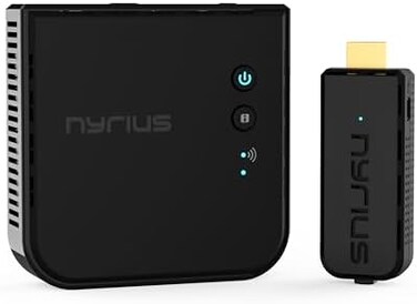 جهاز ارسال واستقبال الفيديو لاسلكي بمنفذ HDMI اريس برايم لبث فيديو HD 1080p ثلاثي الابعاد-الصوت الرقمي من كيبل اللابتوب-الكمبيوتر-نتفليكس-يوتيوب-بي سي الى التلفزيون HD-جهاز العرض من نيريوس (NPCS549)