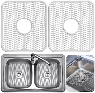 DecorRack 2 Sink Protectors, 12 x 11 inches Each, Kitchen Sink Dish Rack, Protect Sink from Stains, Damage, Scratches, Dishwasher Safe Sink Grid, Sink Mat, for Kitchen (2 Pack)