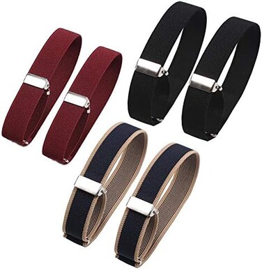 lasenersm 6 Pieces (3 Pairs) Unisex Adjustable Elastic Armbands, Anti-Slip Shirt And Shirt Holders, Adjustable Arm Ties, Elastic Armbands, Black And Burgundy, Blue With Beige Trim