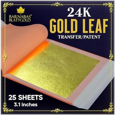 BARNABAS BLATTGOLD Genuine Gold Leaf Sheets 24k - - 3.1 inches - 25 Sheets Booklet - Transfer Patent Leaf