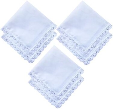 LACS Handkerchiefs 6 Pack of Ladies Embroidery Cotton Handkerchiefs Lace Wedding Hankies