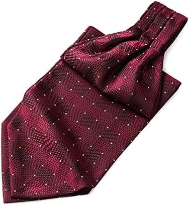 HISDERN SetSense Men's Plaid Jacquard Woven Self Cravat Tie Ascot One Size Red/Gray