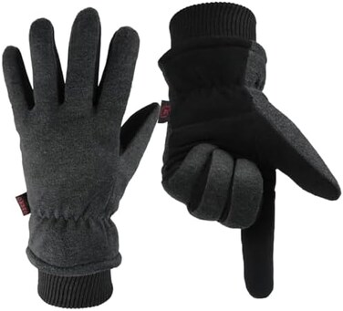 OZERO Winter Gloves Coldproof Snow Work Ski Glove - Deerskin Leather Palm &amp; Polar Fleece Back with Insulated Cotton - Windproof Water-Resistant Warm Hands in Cold Weather for Women Men - Gray(L)