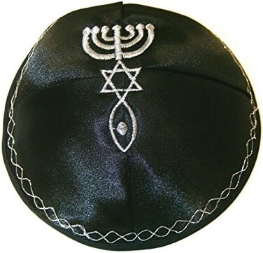 Holy Land Market Satin Kippah with Messianic Sign Embroidered