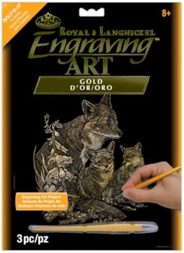 Royal &amp; Langnickel Gold Engraving Art A4 Size Fox and Cubs Designed Painting Set