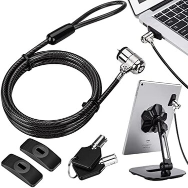 AboveTEK Universal Tablet Lock Security Cable, 2 Keys Durable Steel iPad Locking Kit w/Adhesive Anchors, Anti Theft Hardware Protection for iPhone Mobile Notebook Computer Monitor Mac Book Laptop
