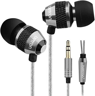 Betron B25 Earphones, Noise Isolating In-Ear Wired Headphones with Strong Bass, Tangle-Free Cord, Lightweight, Carry Case and Soft Earbud Tips, Black