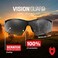 NoCry Work and Sports Safety Sunglasses with Green Tinted Scratch Resistant Wrap-Around Lenses and No-Slip Grips, UV 400 Protection. Adjustable, Black &amp; Green Frames