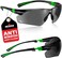 NoCry Work and Sports Safety Sunglasses with Green Tinted Scratch Resistant Wrap-Around Lenses and No-Slip Grips, UV 400 Protection. Adjustable, Black &amp; Green Frames