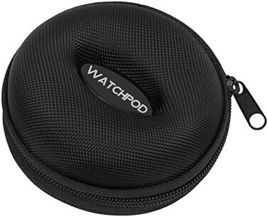 WATCHPOD Travel Watch Case   Single Watch Box w/Zipper for Storage   Cushioned Round Portable Watch Case for Travel   Fits all Wristwatches and Smart Watches up to 50mm (Black)