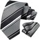 HISDERN SetSense Men's Stripe Jacquard Woven Tie Necktie Set 8.5 cm / 3.4 inches in Width Black/White