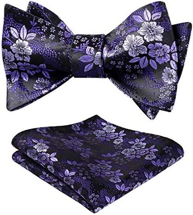 HISDERN SetSense Men's Floral Jacquard Woven Self Bow Tie Set One Size Purple/Black