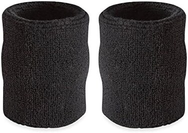 Suddora Arm Sweatbands, Absorbent and Breathable Thick Cotton Bands for Working Out, Gymnastics, Basketball, Tennis, and Football, Multiuse 4-inch Wristbands for Costumes and Cosplay, Black