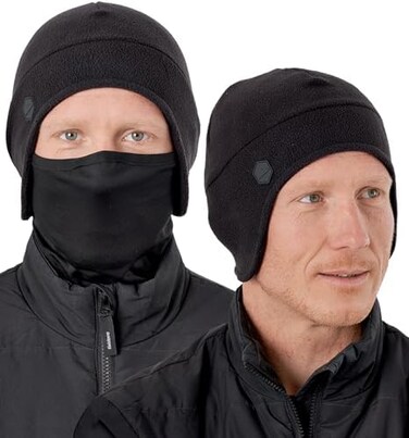 Tough Headwear Helmet Liner Beanie with Mask - Motorcycle &amp; Construction Fleece Skull Cap - Gear for Hard Hat, Ski,Snowboard
