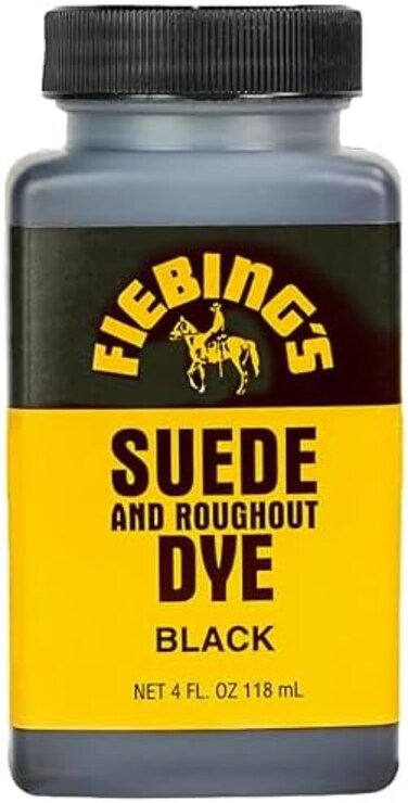 Fiebing's Black Suede Dye (4oz) - Brightens and Restores Roughout Leather Shoes - Remains Flexible When Dry, Won't Crack or Peel - Dye is Permanent and The Applicator is Included