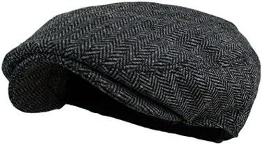 Wonderful Fashion Men's Classic Herringbone Tweed Wool Blend Newsboy Ivy Hat (Large/X-Large, Charcoal)