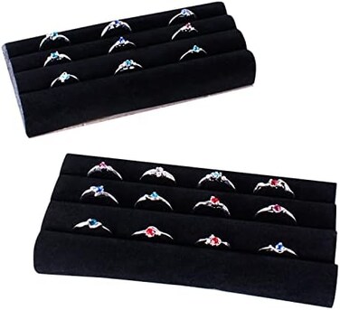 Super Z Outlet Black Velvet Ring Trays Accessory Foam Pads for Jewelry Showcase, Storage Displays, Home Organization &amp; Decoration (2 Pack)