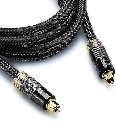FosPower Toslink Cable (3.0M/10FT), Optical Toslink Digital Audio Cable Cord (S/PDIF) - 24K Gold Plated   Braided Nylon Jacket   Metal Connectors