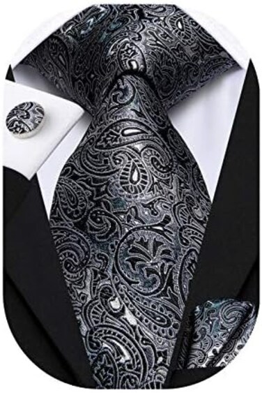 Hi-Tie Silk Paisley Necktie and Pocket Square Cufflinks Set