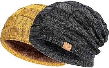 Vgogfly 2 Packs Slouchy Beanie for Men Winter Hats for Guys Cool Beanies Mens Lined Knit Warm Thick Skully Stocking Binie Hat&hellip;, Black / Yellow, One size