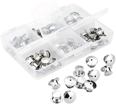 SUBANG 40 Pieces Metal Pin Backs Locking Pin Keepers Locking Clasp with Storage Case