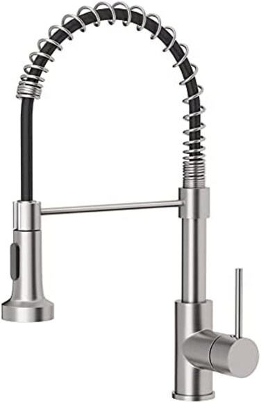 OWOFAN Kitchen Faucet with Pull Down Sprayer Industrial 1 Handle 1 Hole Or 3 Hole Faucet for Farmhouse Camper Laundry Utility Rv Wet Bar Sinks, with Deck Plate Stainless Steel Brushed Nickel
