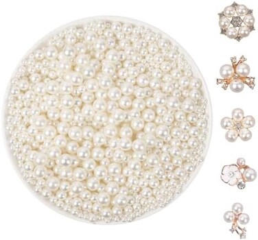 Goensjt 1200pcs 4 Sizes ABS Pearl Beads Ivory No Holes Elegant Luster, Pearls for Crafts, DIY, Vase Filling, Wedding, Birthday Party, Home Decoration (4mm, 6mm, 8mm,10mm)