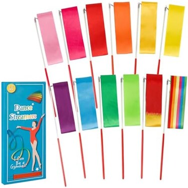 YGEOMER 12pcs Kids Rhythmic Dance Ribbons Gym Ribbons Streamers Dancing Streamers, Rotating Baton, for Kids Artistic Dancing