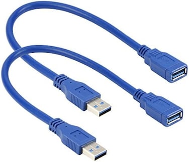 ريتوب كيبل وصلة USB 3.0 قصير من النوع ايه ذكر الى انثى ازرق بطول 1 قدم (عبوة من قطعتين)