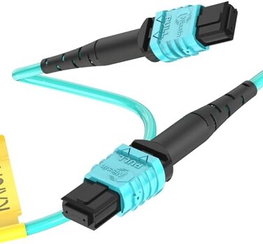 Karono Female MPO to MPO Fiber Optic Patch Cord - MTP Compatible Type B, 33 ft (10M), OM3 Multi-Mode Fiber, 12-core Channels for QSFP+Transceivers Application, Aqua