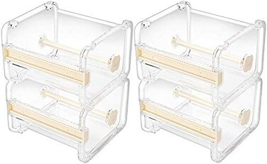molshine 4 Pack Transparent Desktop Multi Washi Masking Tape Storage Dispenser,Tape Cutter,Tape Roll Holder (Not Include Masking Tape) (Beige)