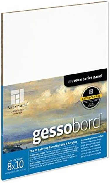 Ampersand Art Supply Gesso Wood Painting Panel: Museum Series Gessobord, 8x10, 1/8 Inch Flat Profile