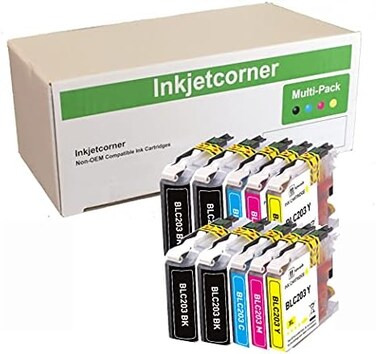 انك جيتكورنر مجموعة خراطيش حبر متوافقة مع 10 قطع + شريحة بديلة لـ LC203 LC203XL BLC203 MFC-J460DW MFC-J480DW MFC-J485DW MFC-J680DW MFC-J880DW MFC-J885DW