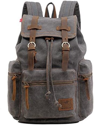 AUGUR High Capacity Canvas Vintage Backpack - for Camping Hiking Travel 12-17" Laptop