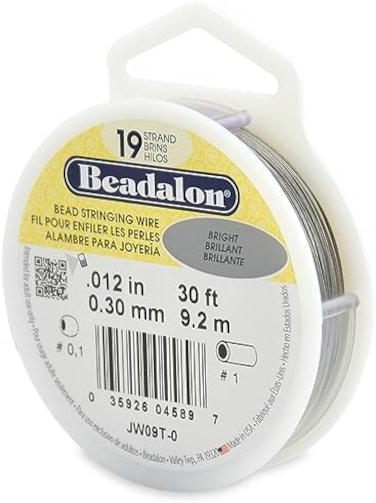 Beadalon 19 Strand Stainless Steel Bead Stringing Wire, 012 in / 0.30 mm, Bright, 30 ft / 9.2 m
